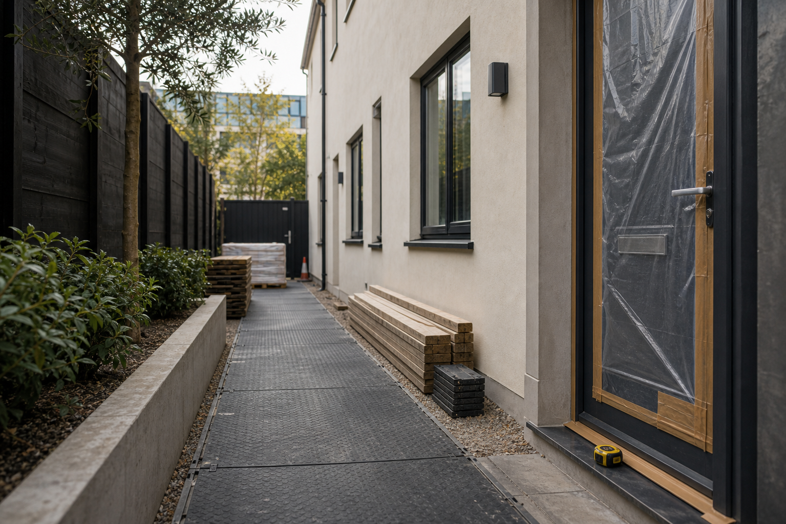 Site access constraints and protected walkway