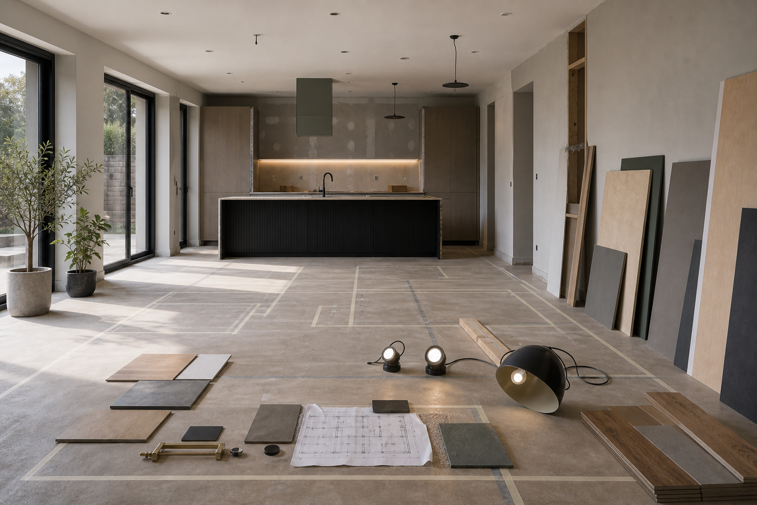 End-use planning for durable construction finishes and practical layout