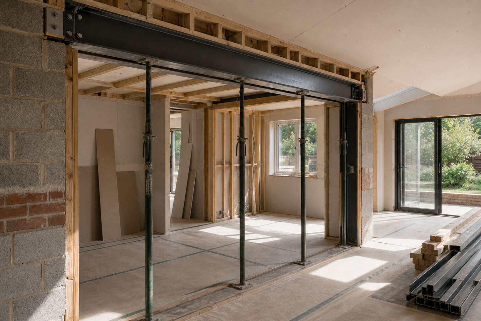 Structural support and steel beam construction work